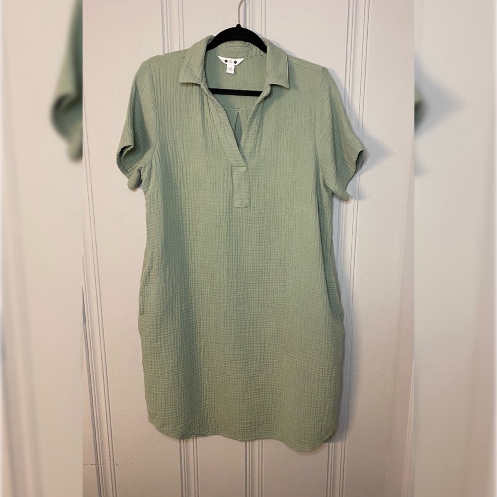 Three Dots Sage Textured Polo Dress